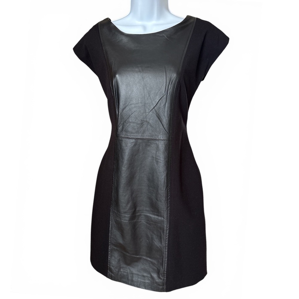 Boston Proper Black Leather Ribbon Tie Back Dress Size 6 Vintage Y2K